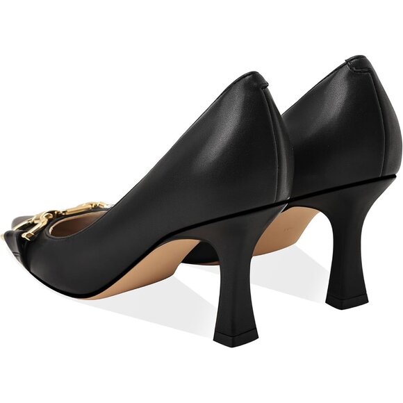 Women's Black PU Closed Toe High Heels Dress Pointed Toe Wedding Pump Shoes - Picture 6 of 7